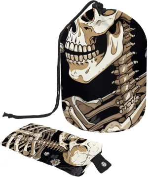 Travel Cosmetic Bags bucket Makeup Bag, Dark Series Skeleton Women Portable Foldable Cases, Multifunctional Toiletry Bucket Bags Round Organizer Storage
