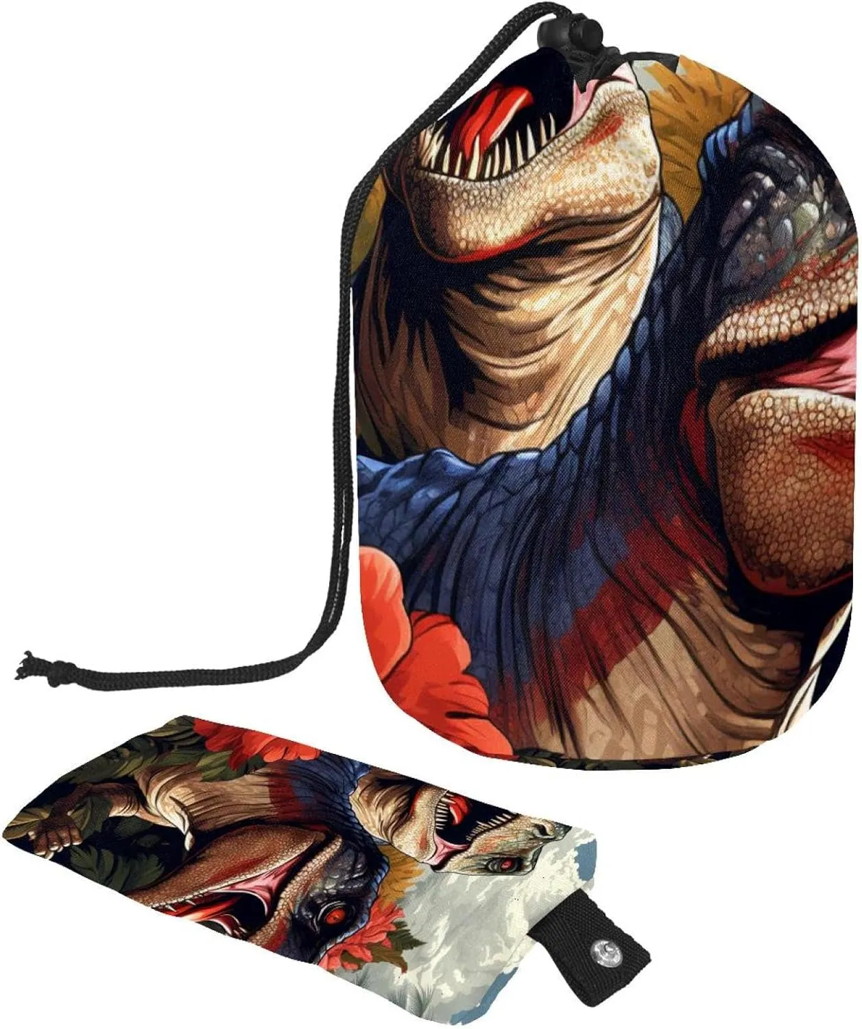 Travel Cosmetic Bags bucket Makeup Bag, Fun Animal Art Dinosaur Women Portable Foldable Cases, Multifunctional Toiletry Bucket Bags Round Organizer Storage