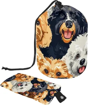 Travel Cosmetic Bags bucket Makeup Bag, Fun Poodle Arrangement Women Portable Foldable Cases, Multifunctional Toiletry Bucket Bags Round Organizer Storage