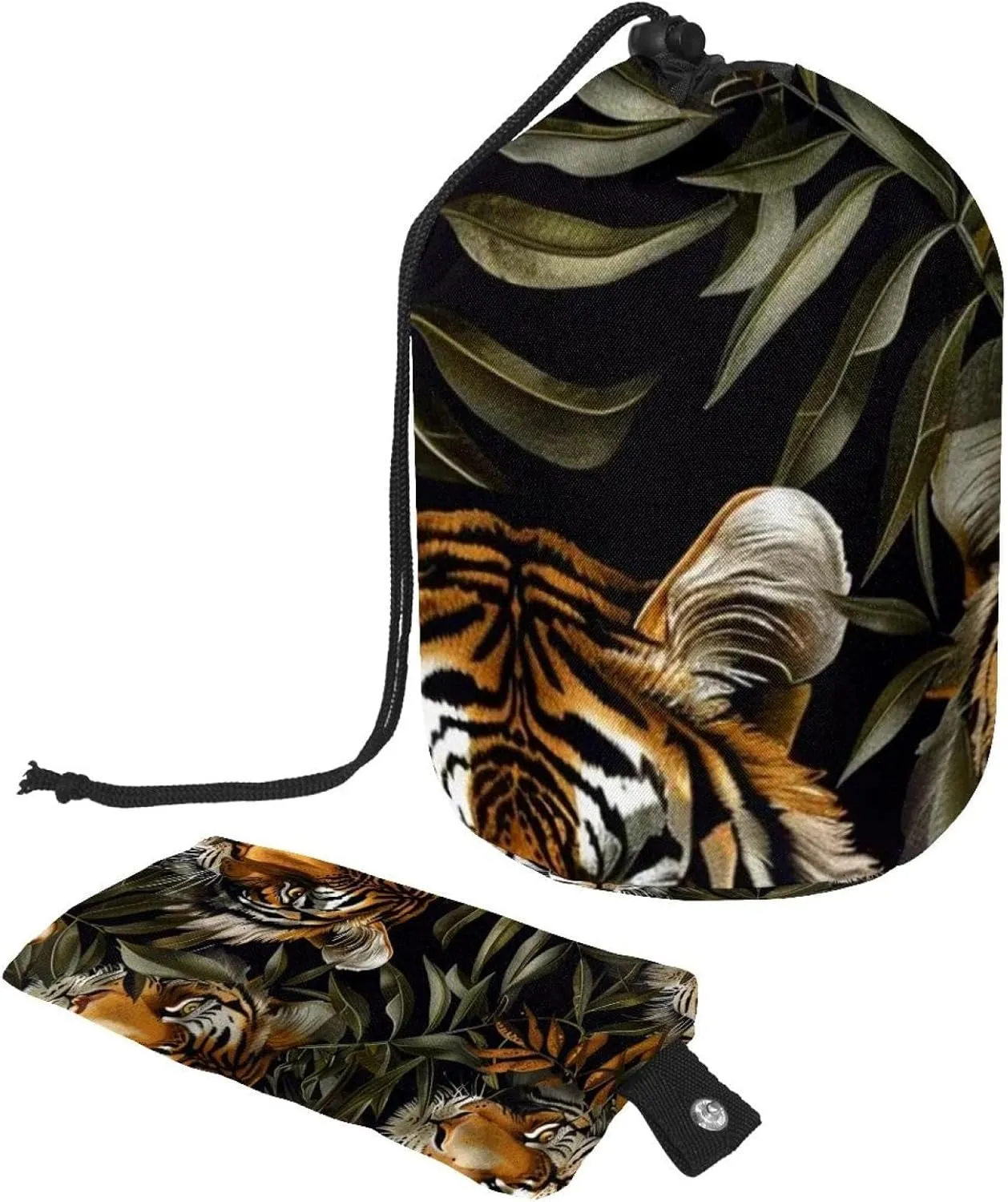 Travel Cosmetic Bags bucket Makeup Bag, Jungle Wild Tiger 14 Women Portable Foldable Cases, Multifunctional Toiletry Bucket Bags Round Organizer Storage