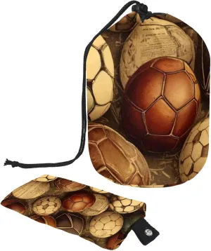 Travel Cosmetic Bags bucket Makeup Bag, Vintage Old Footballs Women Portable Foldable Cases, Multifunctional Toiletry Bucket Bags Round Organizer Storage