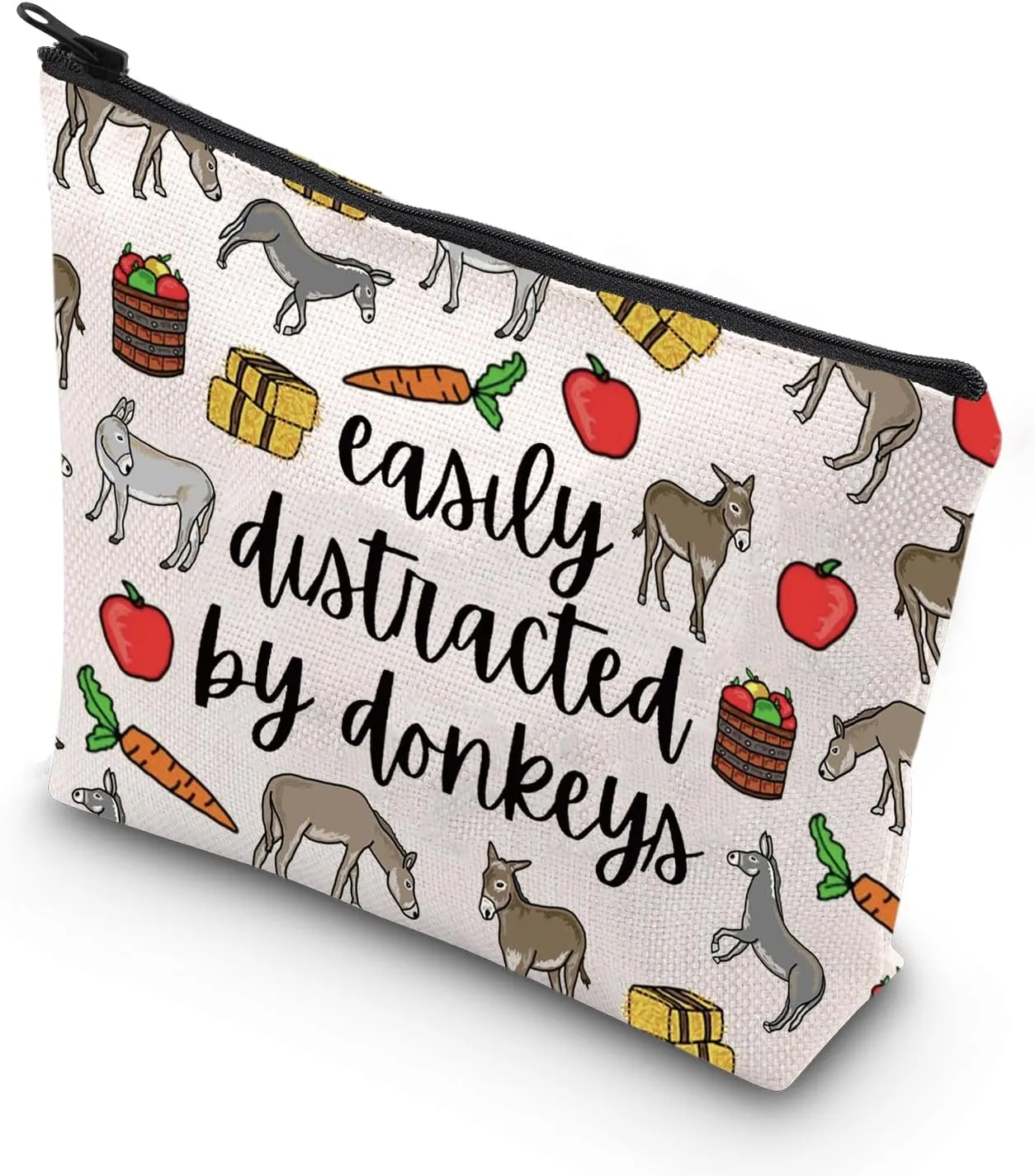 TSOTMO Donkey Owner Gift Easily Distracted By Donkeys Themed Zipper Cosmetic Bag (by donkeys)