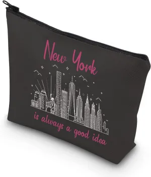 TSOTMO New York Bachelorette Party Favor - New York Vacation Zipper Pouch Makeup Bag (BLK-NY)