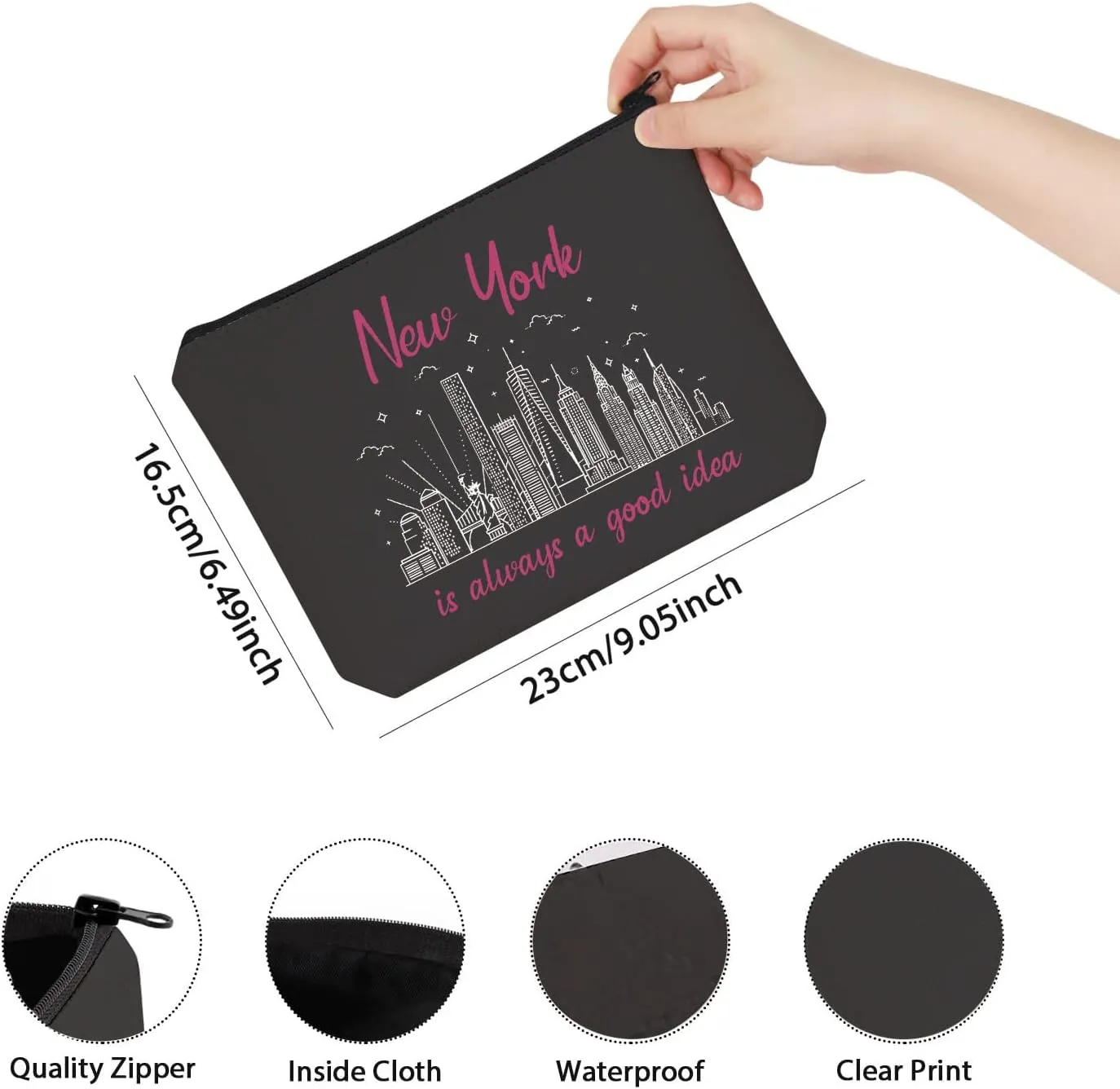 TSOTMO New York Bachelorette Party Favor - New York Vacation Zipper Pouch Makeup Bag (BLK-NY)