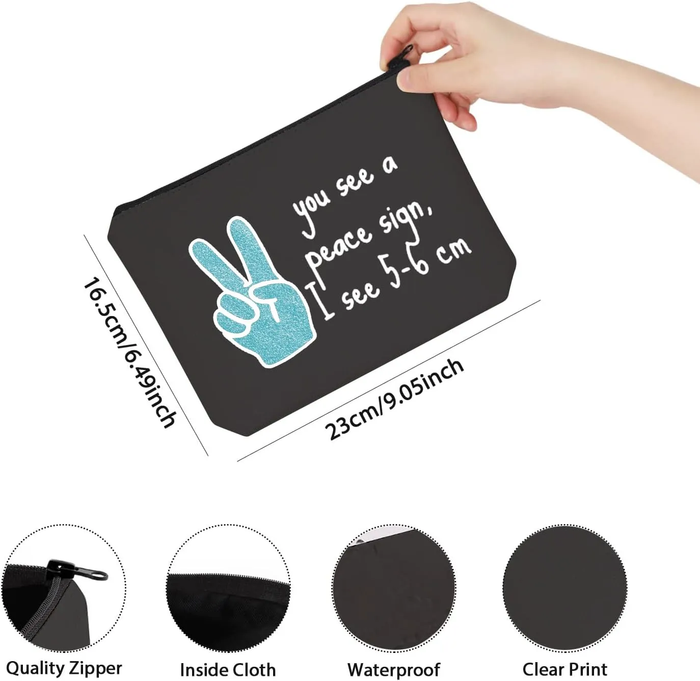 TSOTMO Novelty Labor & Delivery Nurse Gift You See A Peace Sign I See 5-6 cm OBGYN Zipper Pouch Makeup Bag (BLK-Peace Sign)