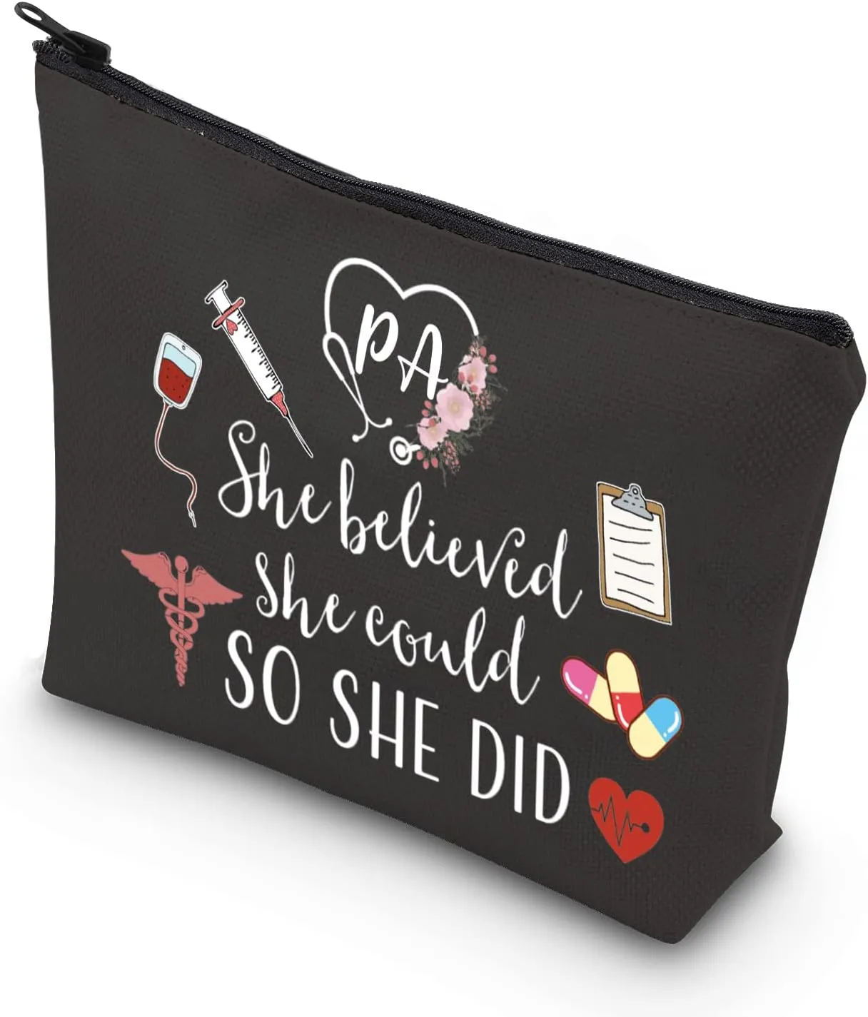 TSOTMO Physician Assistant Gift She Believed She Could So She Did 2023 Nurse Graduation Gift Makeup Bag (BLK-She Believed PA)