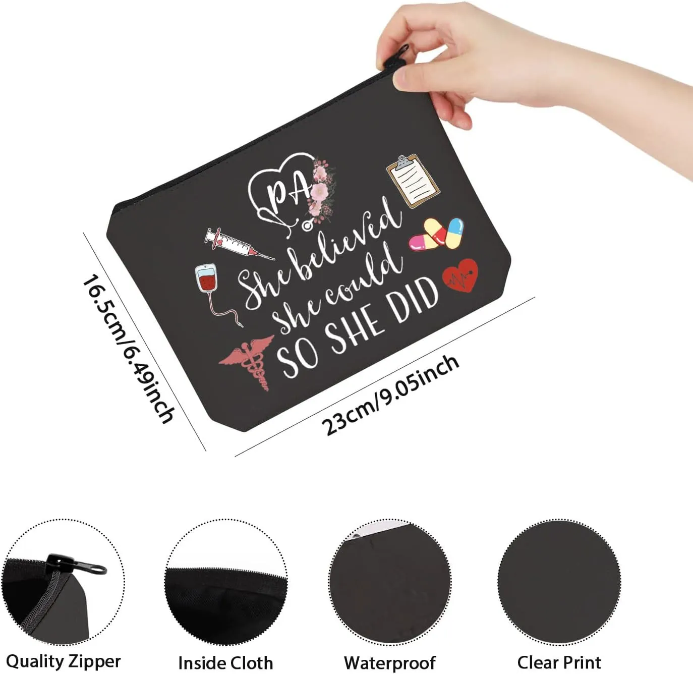 TSOTMO Physician Assistant Gift She Believed She Could So She Did 2023 Nurse Graduation Gift Makeup Bag (BLK-She Believed PA)