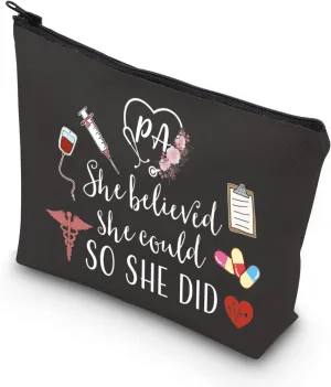 TSOTMO Physician Assistant Gift She Believed She Could So She Did 2023 Nurse Graduation Gift Makeup Bag (BLK-She Believed PA)