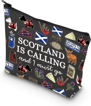 TSOTMO Scotland Makeup Bag Gift Edinburgh Gift Scotland Is Calling And I Must Go Zipper Bag Gift For Scottish (BLK-SCOTLAND), Beige
