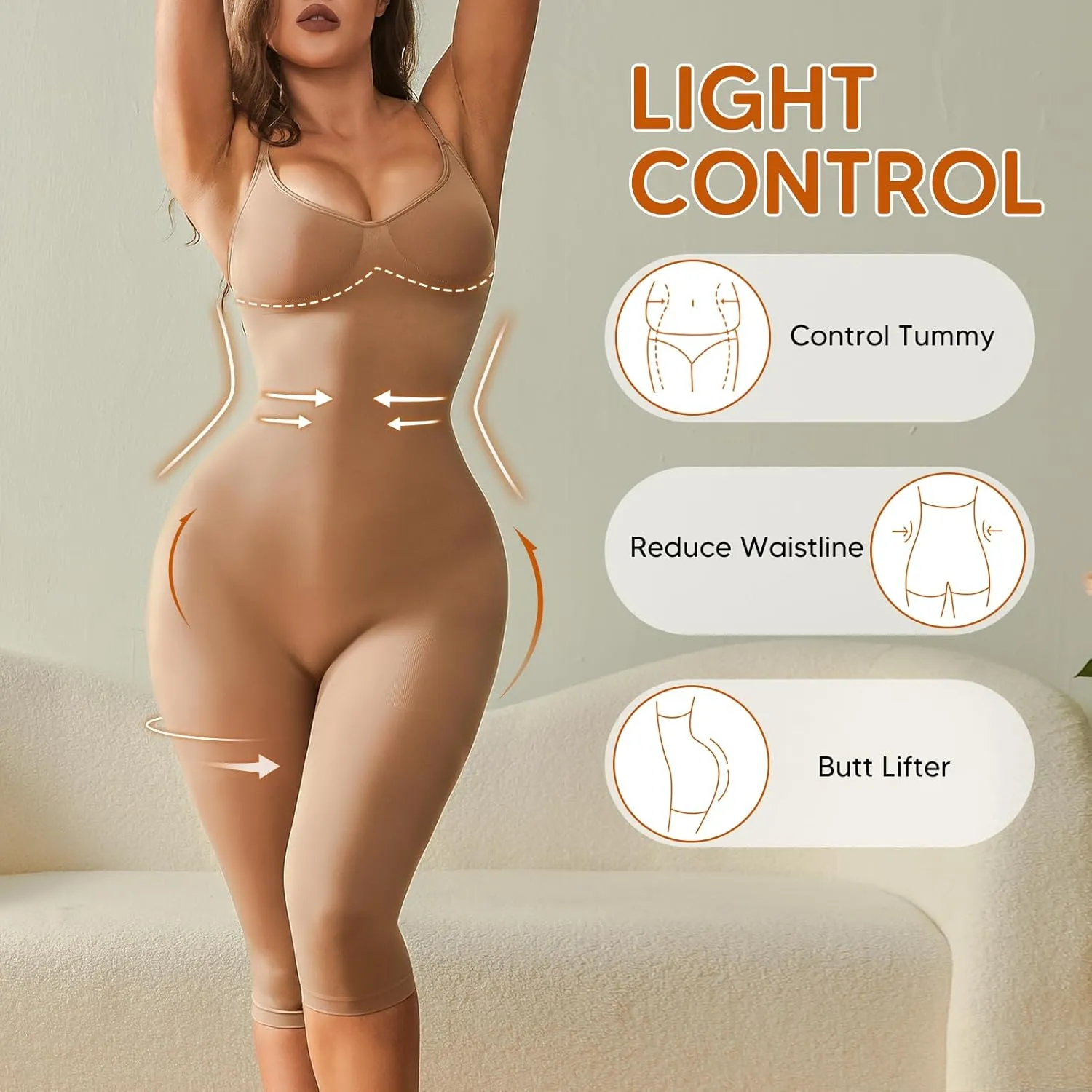 Tummy Control Bodysuits Full Body Suit Shapewear One Piece Capri Jumpsuits for Women