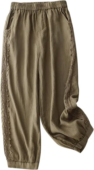 TUNUSKAT Womens Linen Wide Leg Capris Summer Lounge Beach Cotton Capri Pants High Waist Flowy Crop Trousers Vacation Outfits