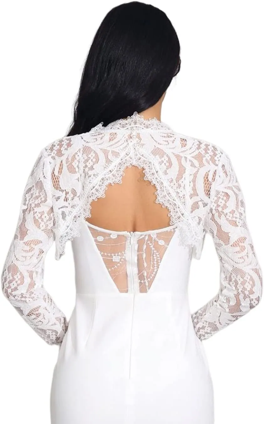 Unicra Wedding Bride Lace Shrugs for Women Lace Bolero Jackets for Evening Dresses Long Sleeves Bolero Shrugs Top for Dresses