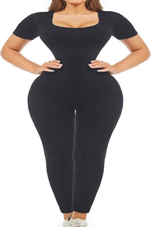 Unitard Jumpsuits for Women Tummy Control Long Bodysuits for Women Full Length Yoga Body Suit One Piece Short Sleeve