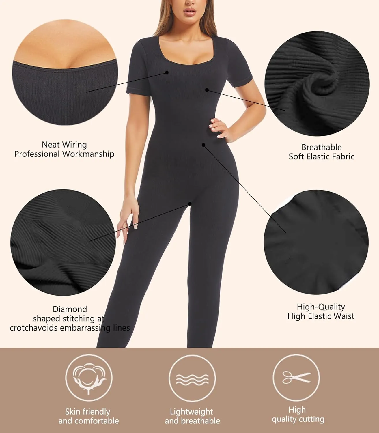 Unitard Jumpsuits for Women Tummy Control Long Bodysuits for Women Full Length Yoga Body Suit One Piece Short Sleeve