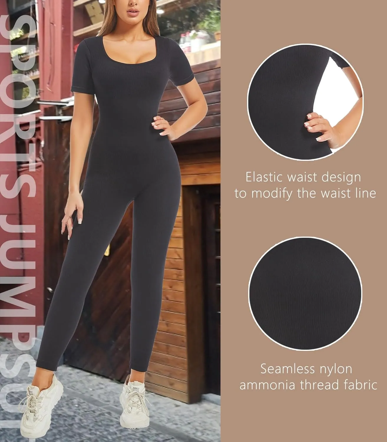 Unitard Jumpsuits for Women Tummy Control Long Bodysuits for Women Full Length Yoga Body Suit One Piece Short Sleeve