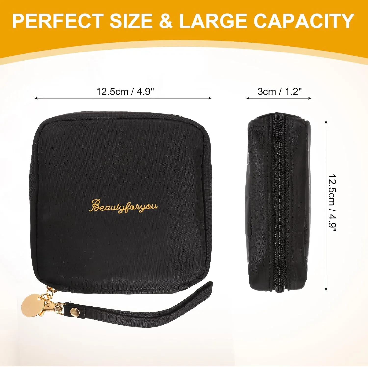 uxcell Mini Makeup Bag for Purse, Small Cute Zipper Travel Cosmetic Bags Preppy Toiletry Storage Pouch for Coin Sanitary, Black
