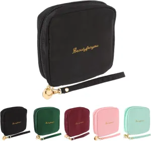 uxcell Mini Makeup Bag for Purse, Small Cute Zipper Travel Cosmetic Bags Preppy Toiletry Storage Pouch for Coin Sanitary, Black