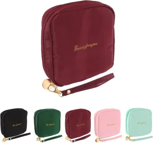 uxcell Mini Makeup Bag for Purse, Small Cute Zipper Travel Cosmetic Bags Preppy Toiletry Storage Pouch for Coin Sanitary, Wine Red