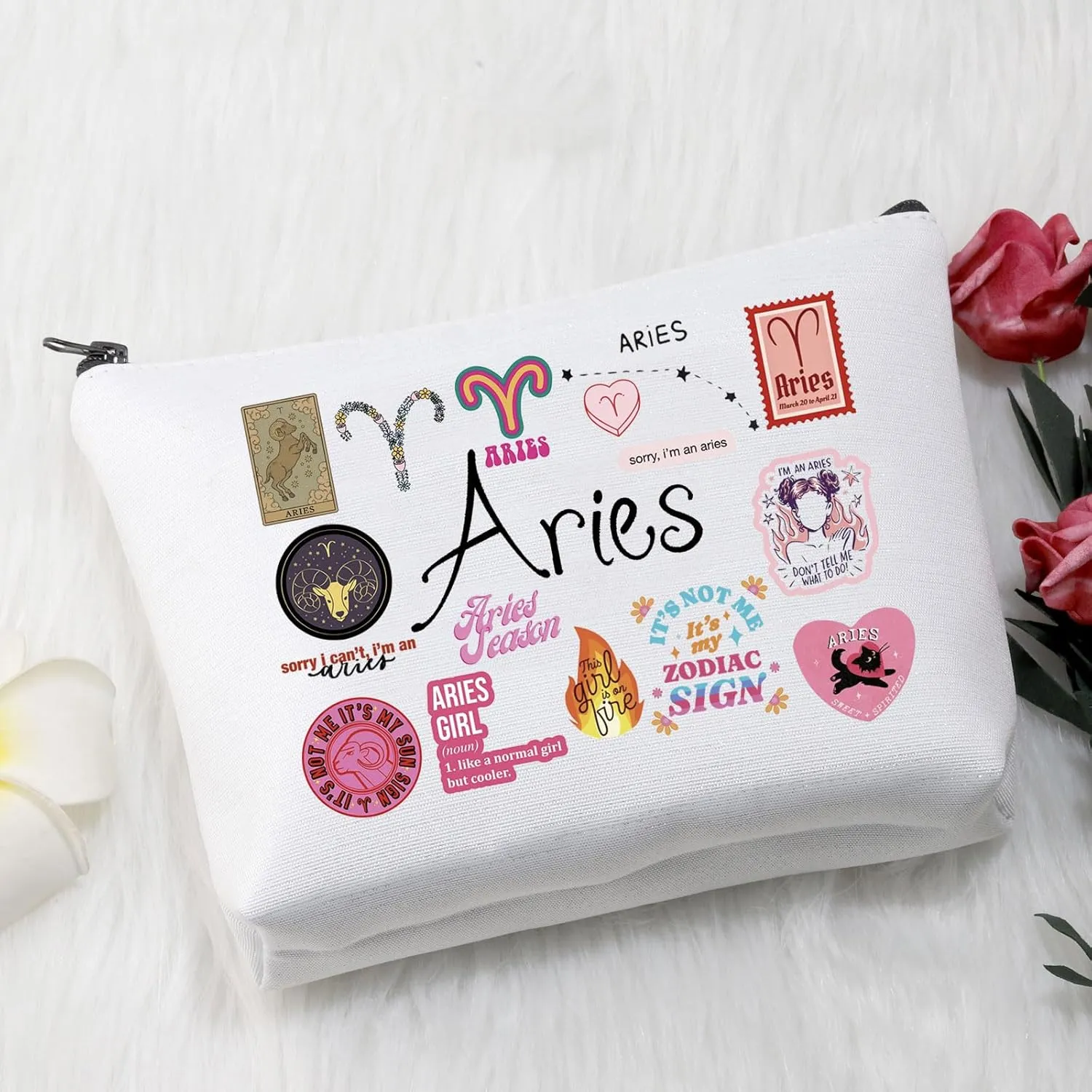 VAMSII 12 Constellation Birthday Gift for Astrology Lover Zodiac Symbol Sign Cosmetic Bag Horoscope Astrology Gift for Her (AriesBag)