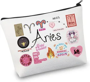 VAMSII 12 Constellation Birthday Gift for Astrology Lover Zodiac Symbol Sign Cosmetic Bag Horoscope Astrology Gift for Her (AriesBag)