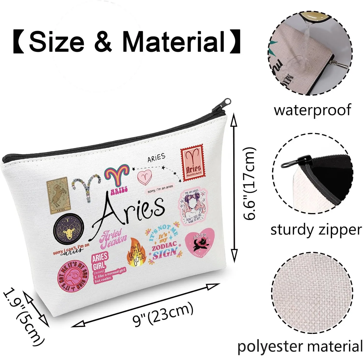 VAMSII 12 Constellation Birthday Gift for Astrology Lover Zodiac Symbol Sign Cosmetic Bag Horoscope Astrology Gift for Her (AriesBag)