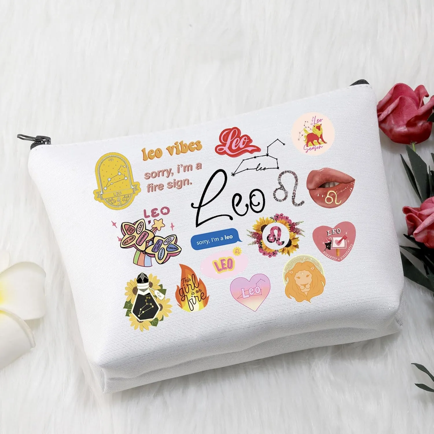 VAMSII 12 Constellation Birthday Gift for Astrology Lover Zodiac Symbol Sign Cosmetic Bag Horoscope Astrology Gift for Her (LeoBag)