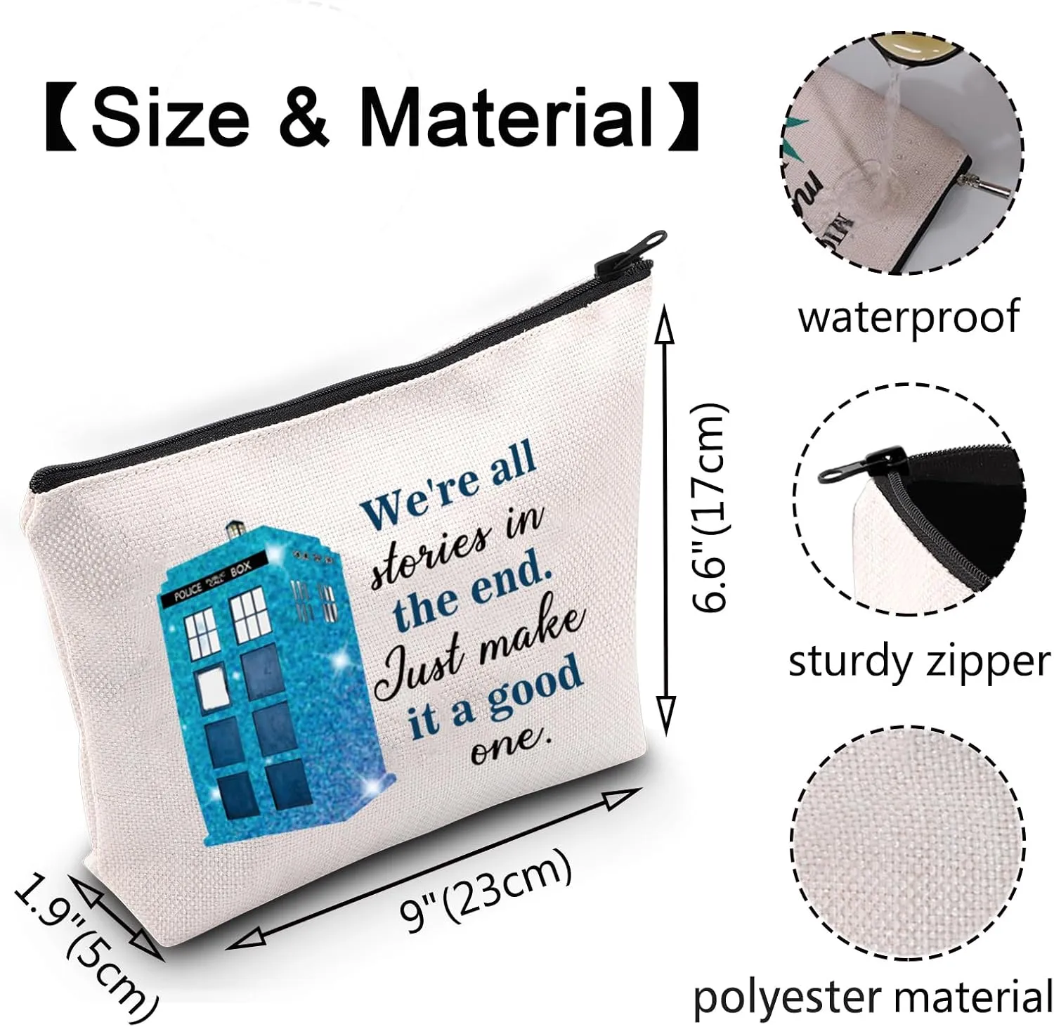 VAMSII Dr Who Makeup Bag Who TV Show Inspired Gifts Policeman Box Fans Gifts Dr Who Merchandise (stories bag)