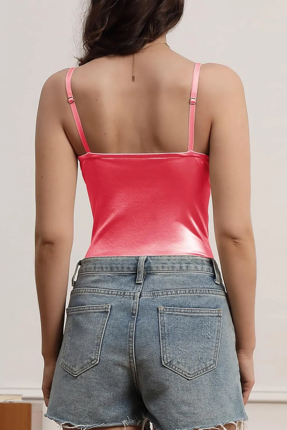 Velius Women's Sexy Metallic Shiny Bodysuit Tank Tops for Night Club Going Out