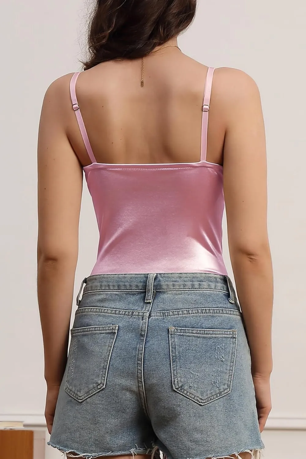 Velius Women's Sexy Metallic Shiny Bodysuit Tank Tops for Night Club Going Out