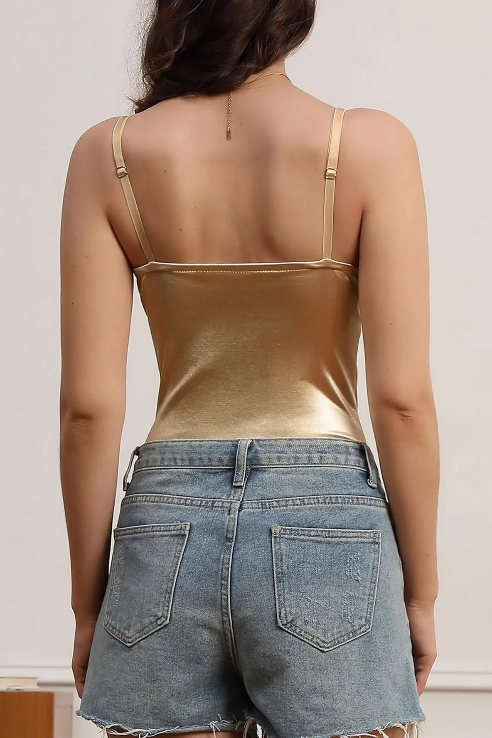 Velius Women's Sexy Metallic Shiny Bodysuit Tank Tops for Night Club Going Out