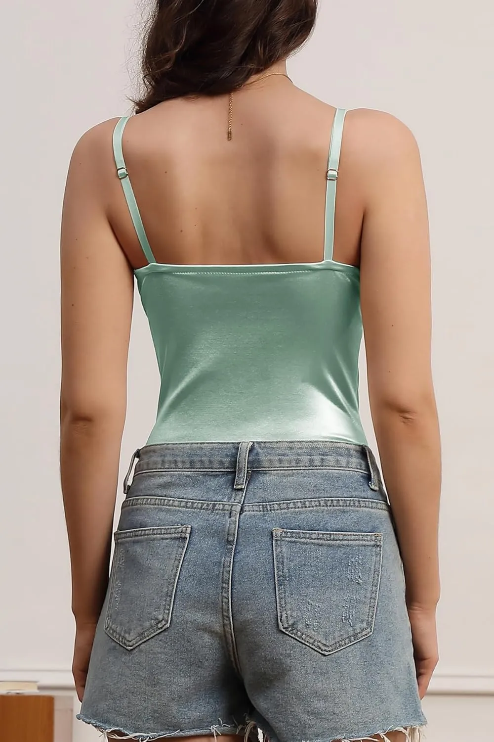 Velius Women's Sexy Metallic Shiny Bodysuit Tank Tops for Night Club Going Out