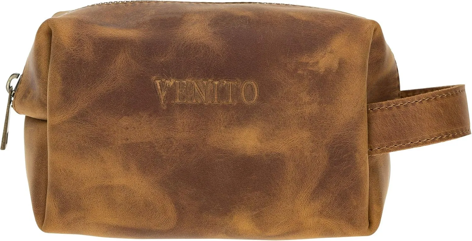 Venito Rimini Handcrafted Premium Leather Makeup Bag Cosmetic Bags Travel Bag for Women (Medium, Antique Brown)