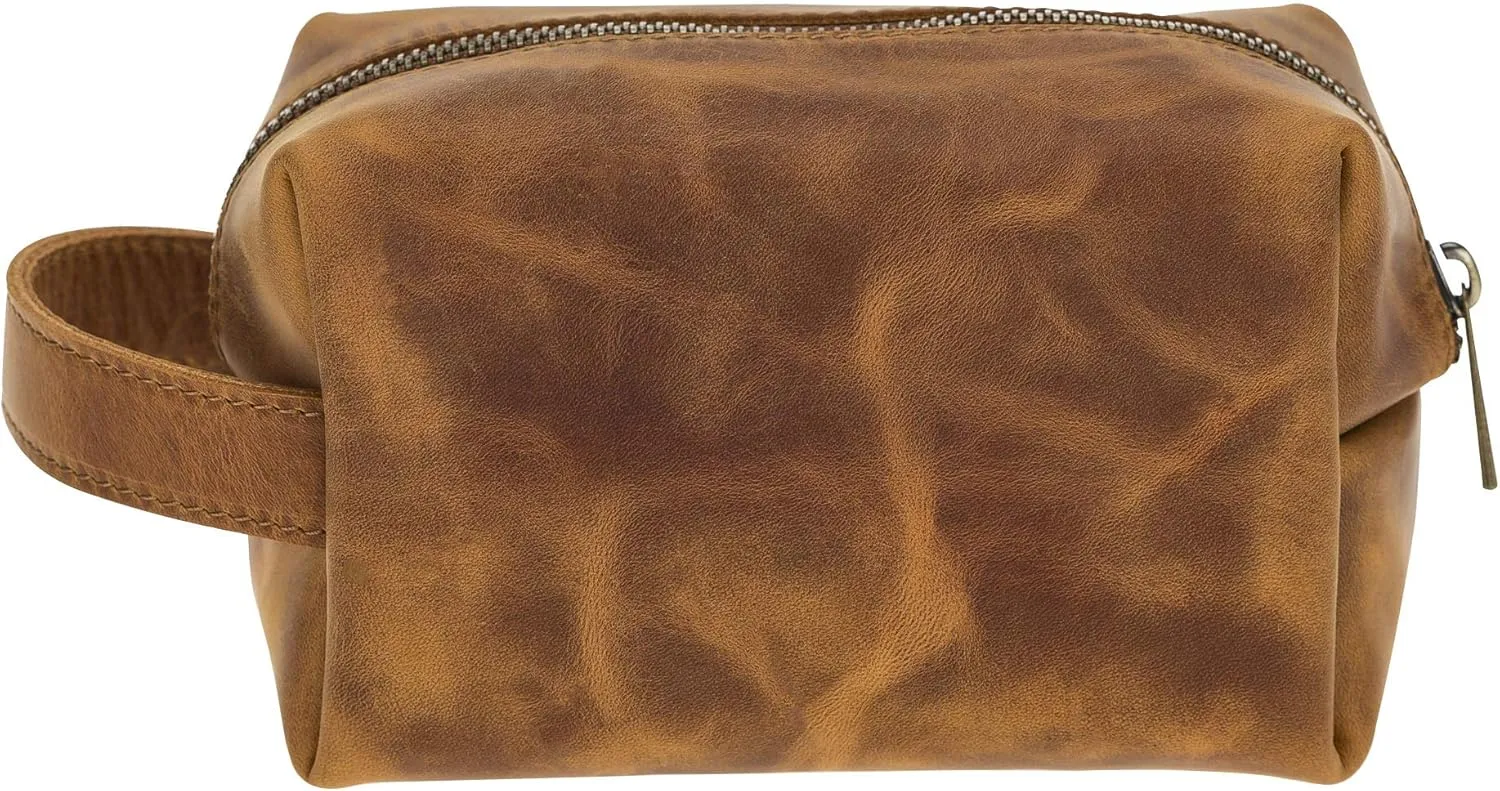 Venito Rimini Handcrafted Premium Leather Makeup Bag Cosmetic Bags Travel Bag for Women (Medium, Antique Brown)