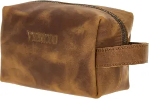 Venito Rimini Handcrafted Premium Leather Makeup Bag Cosmetic Bags Travel Bag for Women (Medium, Antique Brown)