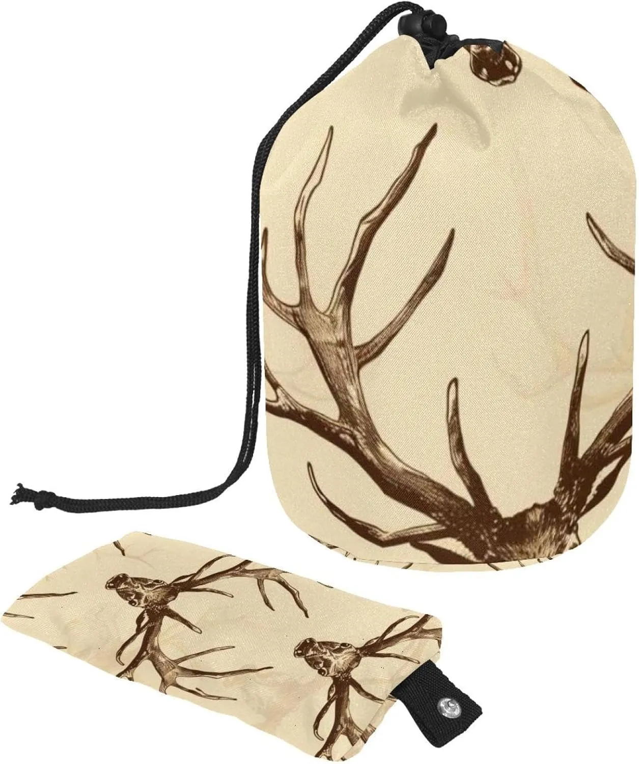 Vintage Elk Antler Travel Cosmetic Bags Makeup Bag for Women, Foldable Drawstring Travel Cosmetic Bags, Portable Toiletry Bucket Bag