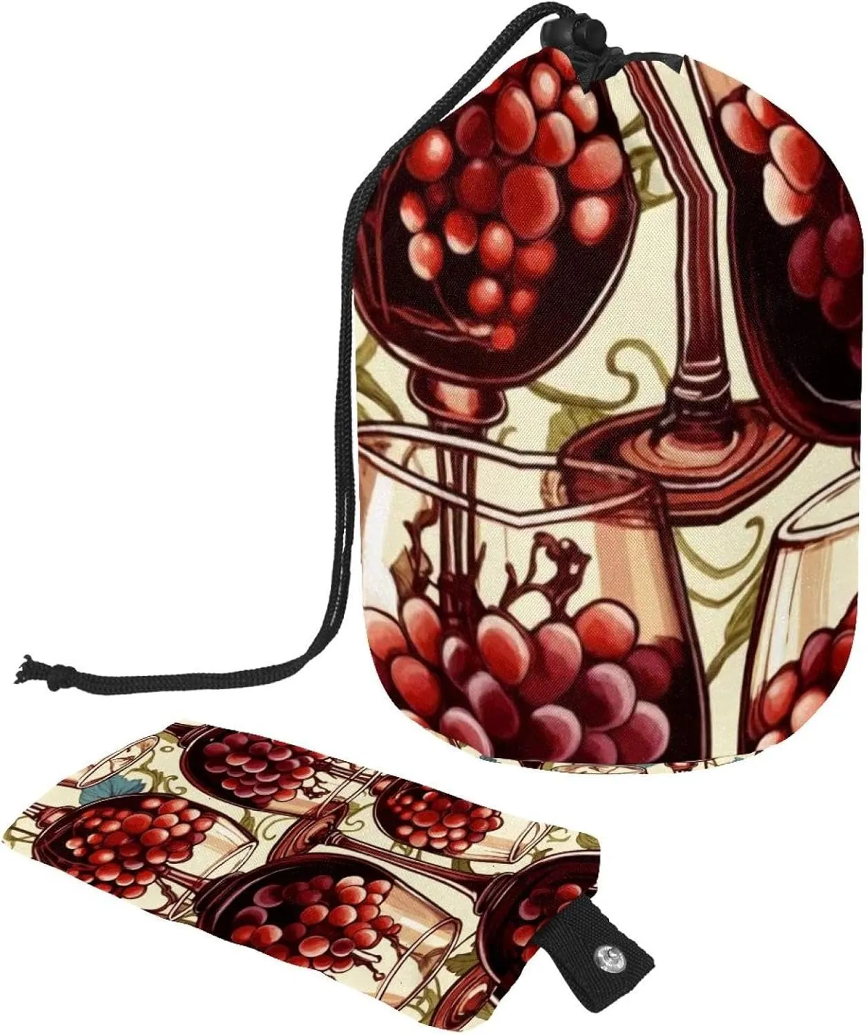 Vintage Red Wine Glasses 33 Travel Cosmetic Bags Makeup Bag for Women, Foldable Drawstring Travel Cosmetic Bags, Portable Toiletry Bucket Bag