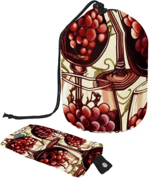 Vintage Red Wine Glasses 33 Travel Cosmetic Bags Makeup Bag for Women, Foldable Drawstring Travel Cosmetic Bags, Portable Toiletry Bucket Bag