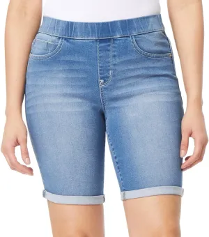 WallFlower Women's Pull On Bermuda Denim Shorts 9" High-Rise Insta Soft Juniors