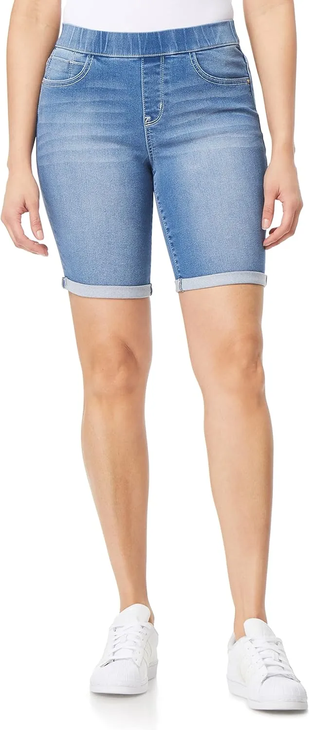WallFlower Women's Pull On Bermuda Denim Shorts 9" High-Rise Insta Soft Juniors