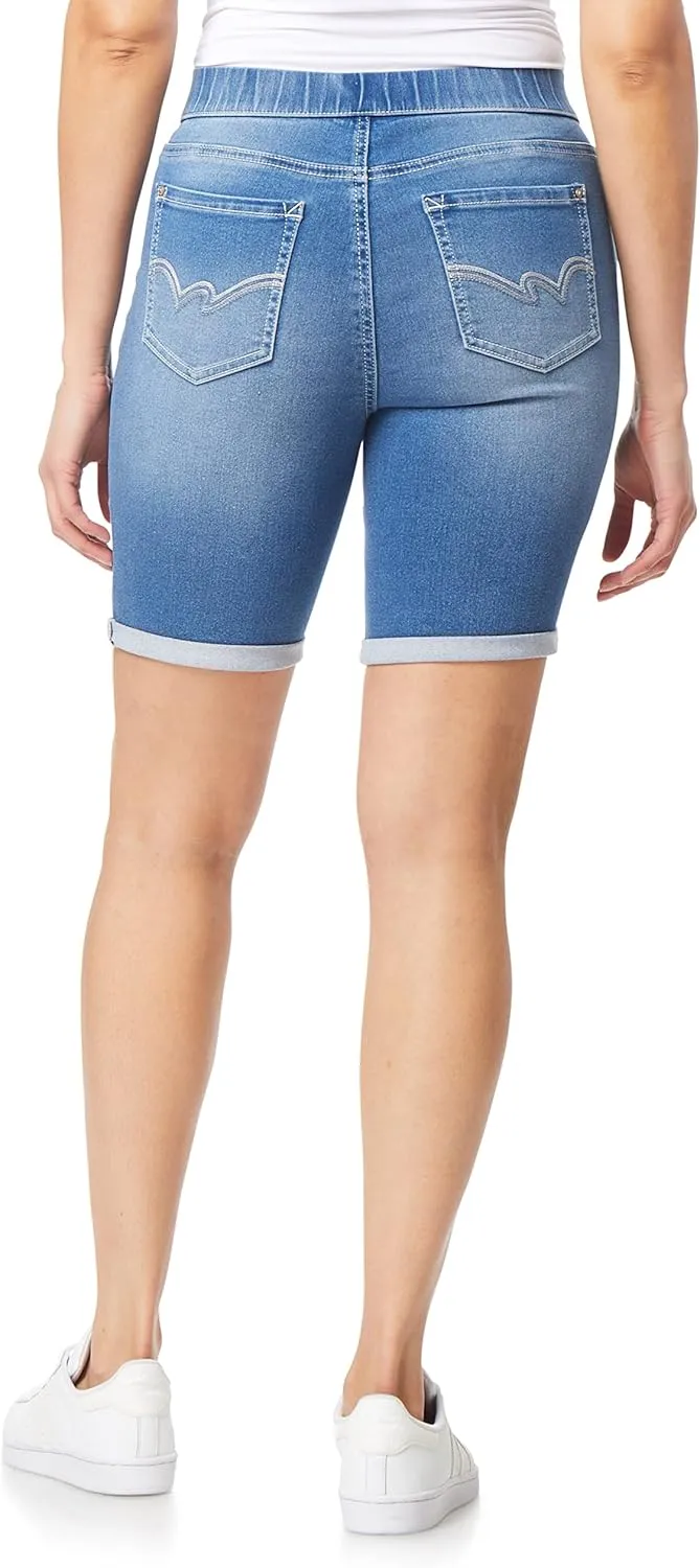 WallFlower Women's Pull On Bermuda Denim Shorts 9" High-Rise Insta Soft Juniors