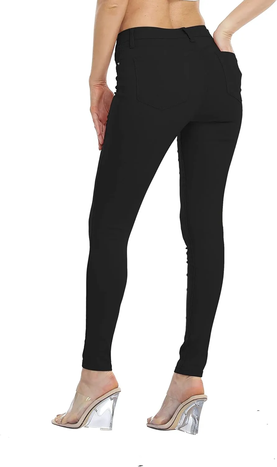 WAYRUNZ Womens Hyper Ultra Stretch Comfy Pants Colored Mid-Rise Skinny Jean Juniors Jegging
