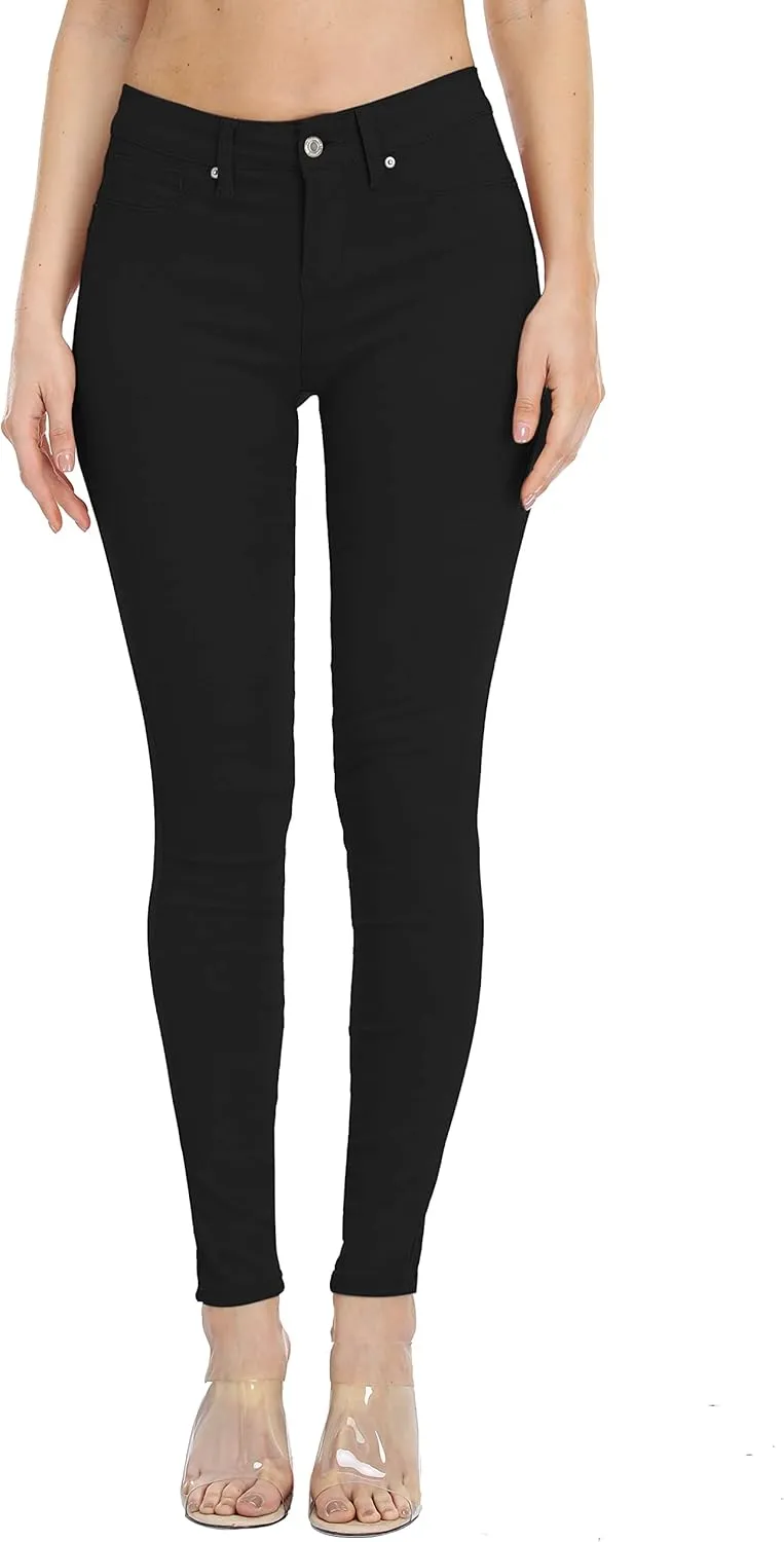 WAYRUNZ Womens Hyper Ultra Stretch Comfy Pants Colored Mid-Rise Skinny Jean Juniors Jegging