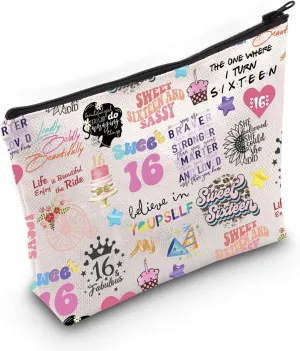 WCGXKO Happy 16th Birthday Gift Sweet 16 Birthday Hello 16 Canvas Zipper Pouch Bag (16 birthday)