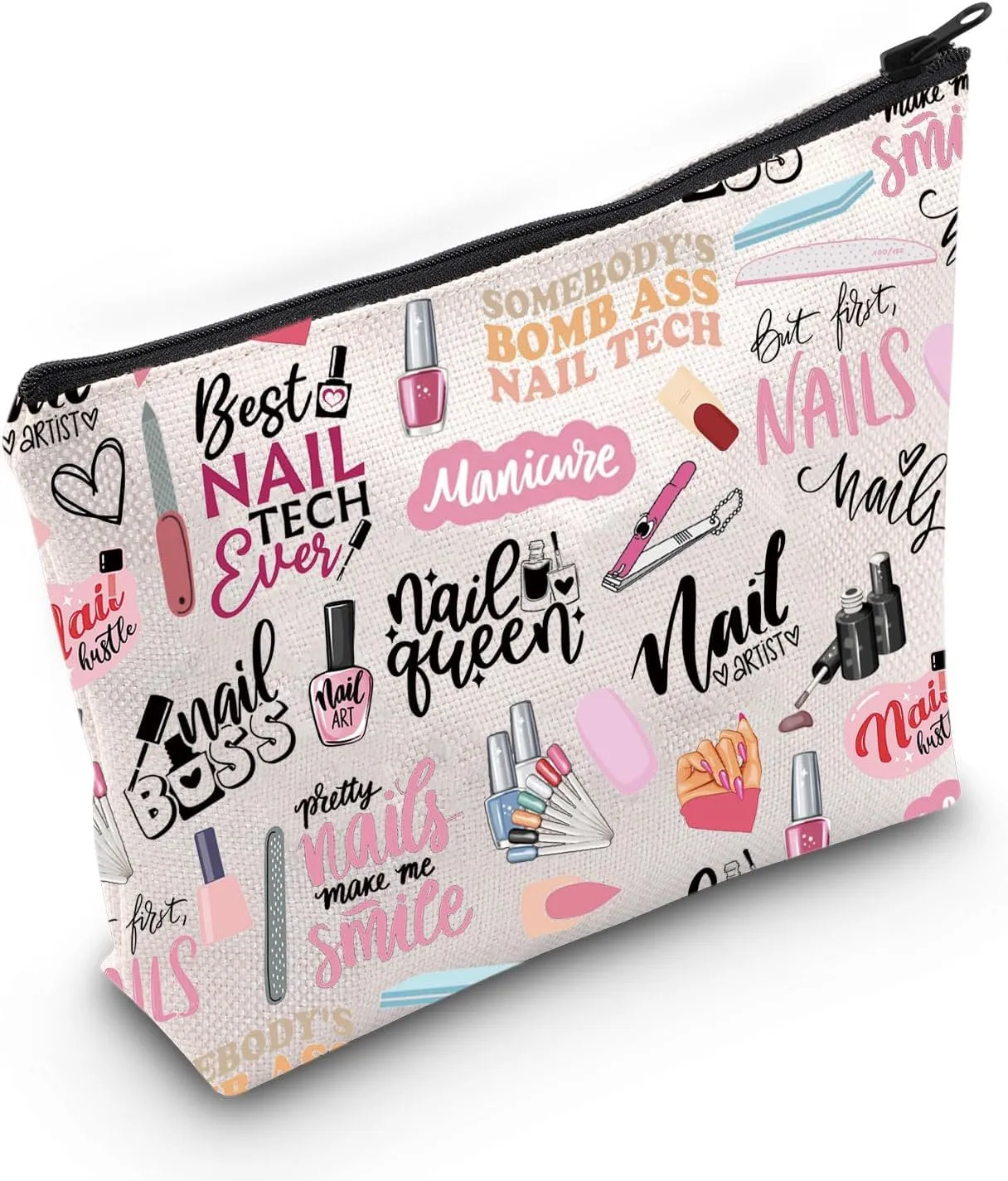 WCGXKO Nail Technician Gift - Quotes Inspired Canvas Makeup Bag for Nail Artist