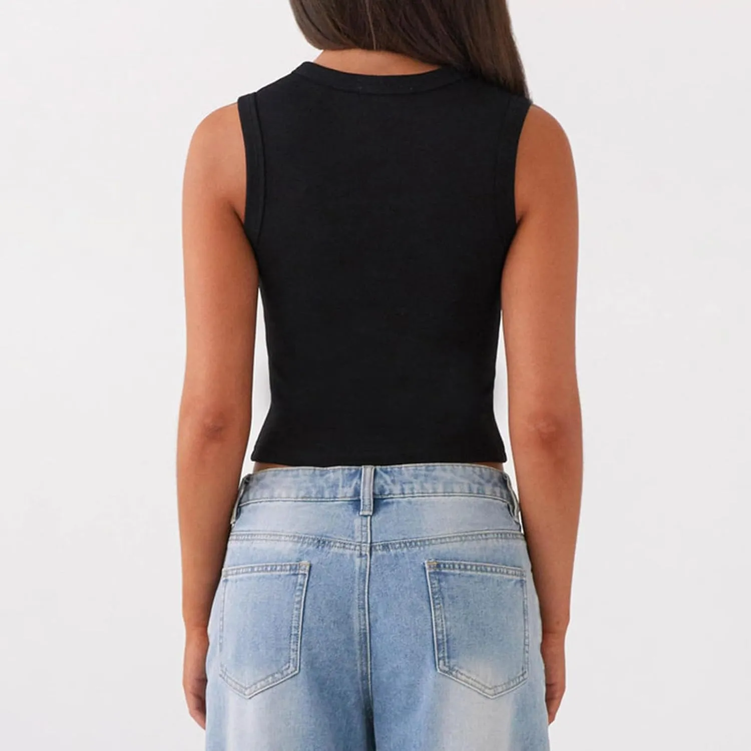 wdehow Women Y2k Ribbed Vest Button Down Solid Color V Neck Sleeveless Slim Fit Crop Going Out Tops