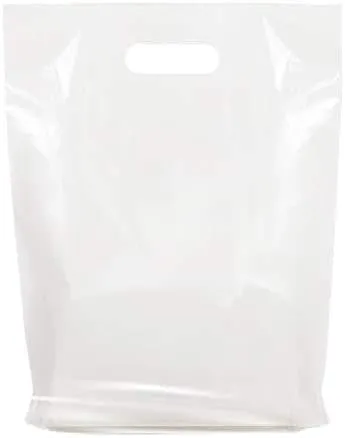 White Merchandise Plastic Shopping Bags - 100 Pack 12" x 15"with 1.25 mil Thick - Die Cut Handles - Perfect for Retail Shops, Party Favors, Birthdays, Children Parties - Color White - 100% Recyclable