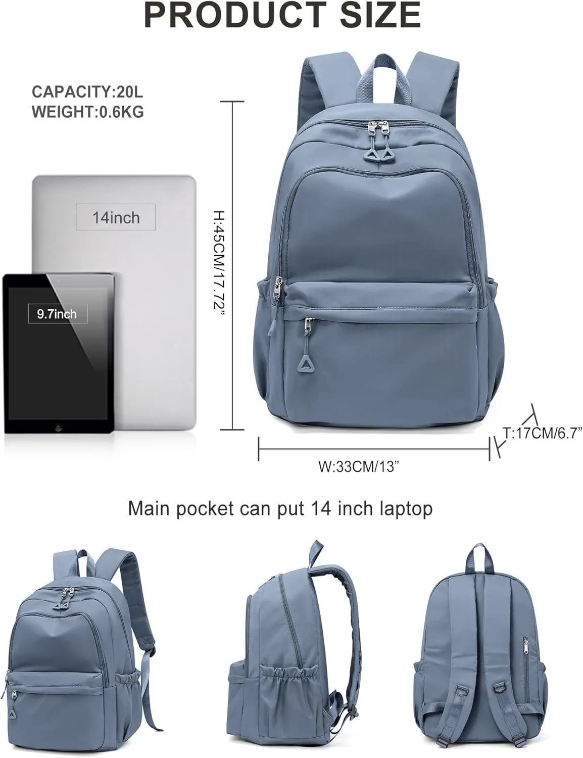 winspansy Backpack for School Teenage Girls Boys,Waterproof Lightweight School Bags Travel Daypack Simple Cute College Backpack Rucksack for Women Men fit 14 Inch Laptop,Jewelry Blue