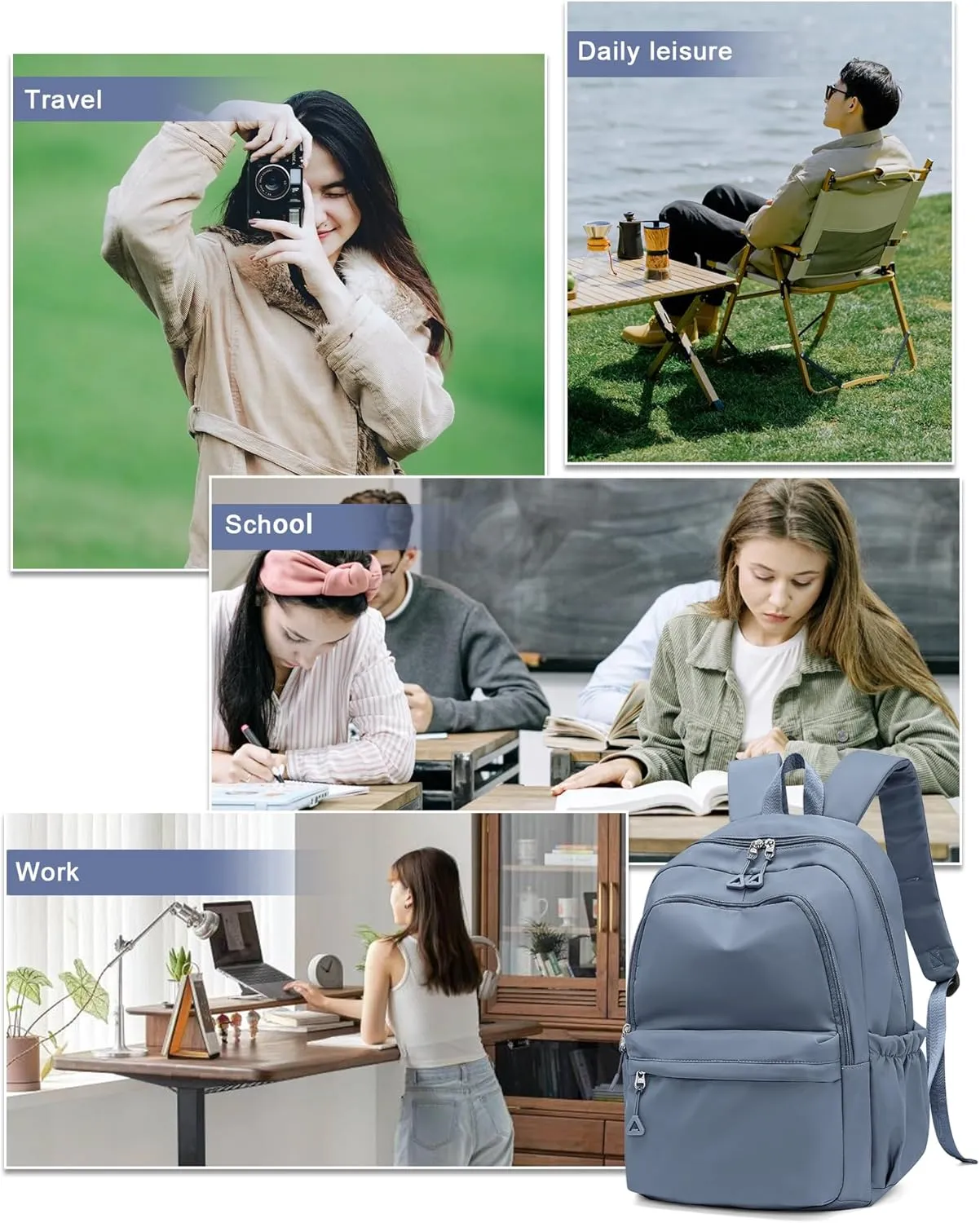 winspansy Backpack for School Teenage Girls Boys,Waterproof Lightweight School Bags Travel Daypack Simple Cute College Backpack Rucksack for Women Men fit 14 Inch Laptop,Jewelry Blue