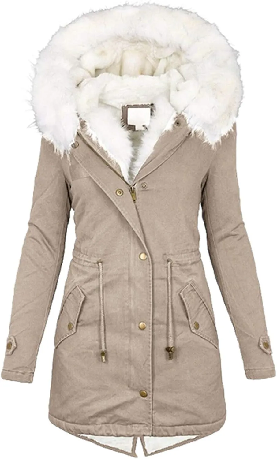 Winter Parka Coat for Women Faux Fur Hooded Thicken Warm Fleece Cotton Coat Padded Outwear ladys wool cap Long Jackets