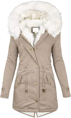 Winter Parka Coat for Women Faux Fur Hooded Thicken Warm Fleece Cotton Coat Padded Outwear ladys wool cap Long Jackets